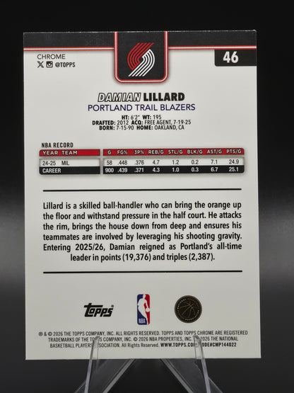 2026 Topps Chrome Update Damian Lillard Blue Refractor 030/150 #46 Portland Trail Blazers