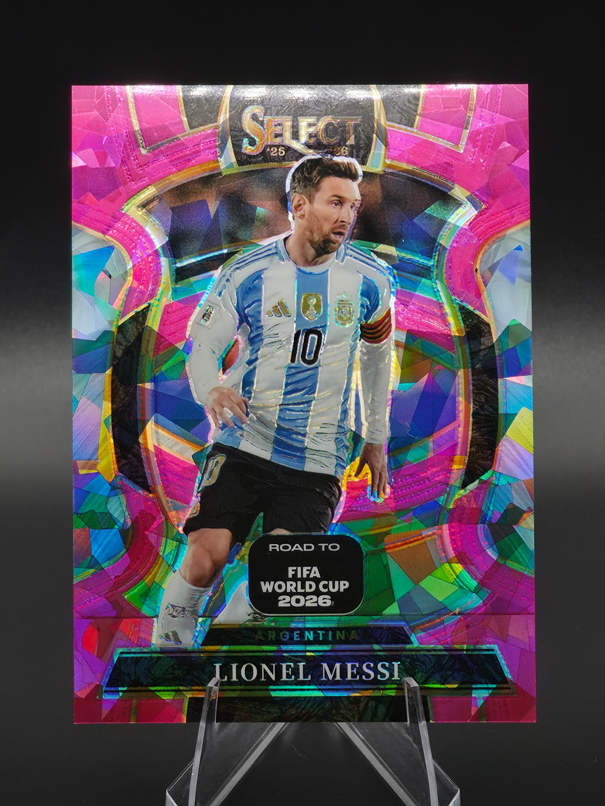2025-26 Panini Select Road to FIFA World Cup 2026 Soccer Lionel Messi Terrace Pink Ice Prizm #56 Argentina
