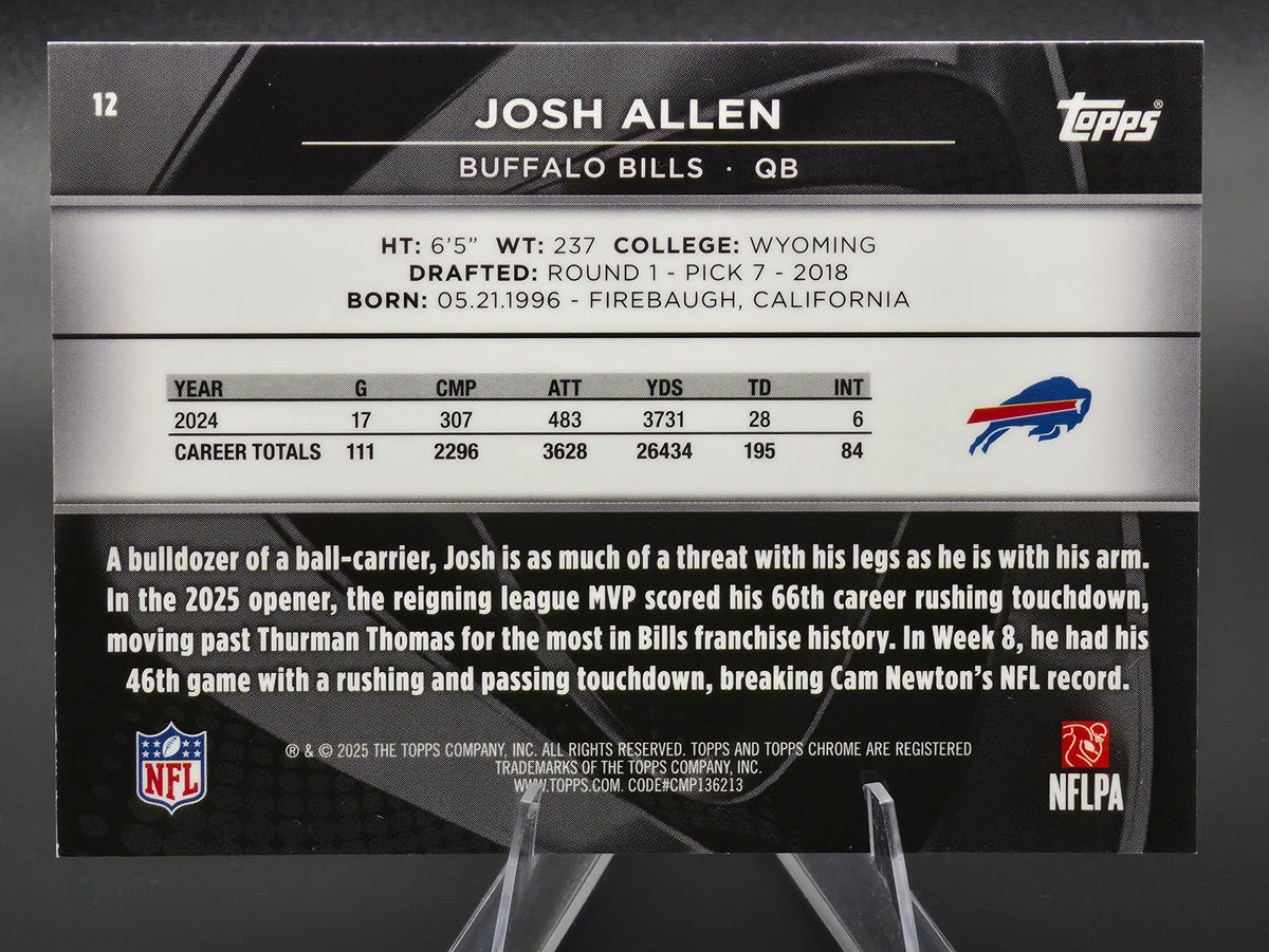 2025 Topps Chrome Black Josh Allen Gold Mini Diamond Refractor 09/50 #12 Buffalo Bills