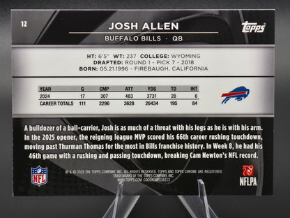 2025 Topps Chrome Black Josh Allen Gold Mini Diamond Refractor 09/50 #12 Buffalo Bills