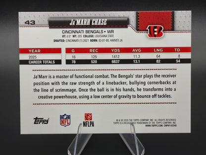 2026 Topps Ja’Marr Chase Jersey Number SSP #43 Cincinnati Bengals