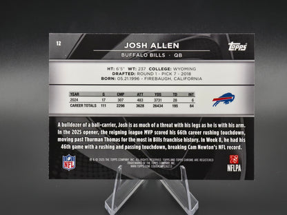 2025 Topps Chrome Black Josh Allen Purple Refractor 42/75 #12 Buffalo Bills