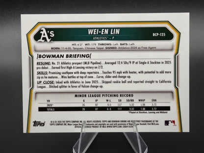 2026 Bowman Chrome Wei-En Lin 1st Bowman Aqua Wave Refractor 079/125 #BCP-125 Athletics