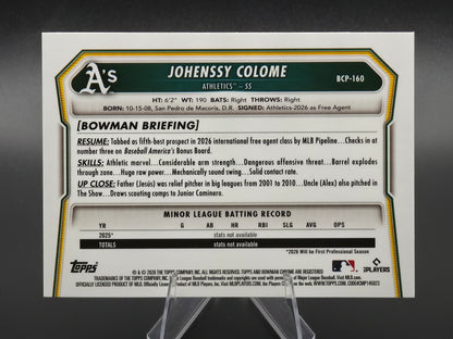 2026 Bowman Chrome Johenssy Colome 1st Bowman #BCP-160 Athletics