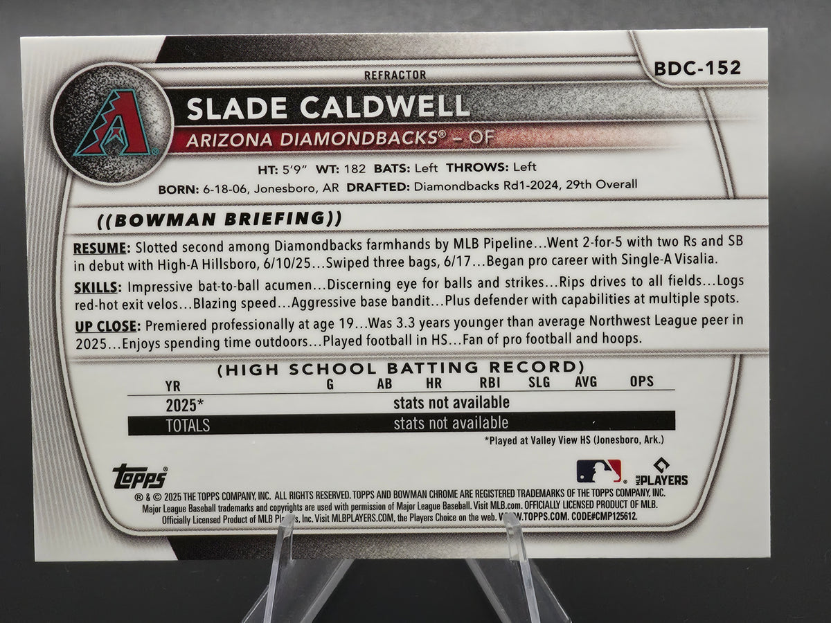 2025 Bowman Draft Chrome Slade Caldwell Refractor #BDC-152 Arizona Diamondbacks
