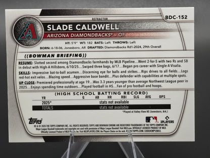 2025 Bowman Draft Chrome Slade Caldwell Refractor #BDC-152 Arizona Diamondbacks