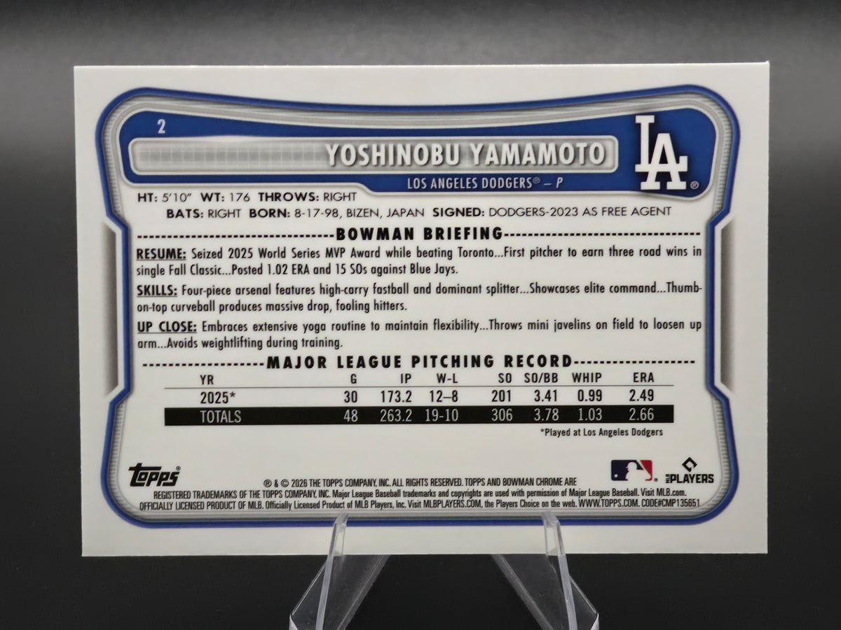 2026 Bowman Chrome Yoshinobu Yamamoto Mojo Refractor #2 Los Angeles Dodgers