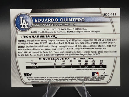2025 Bowman Draft Chrome Eduardo Quintero Orange Refractor 12/25 #BDC-111 Los Angeles Dodgers