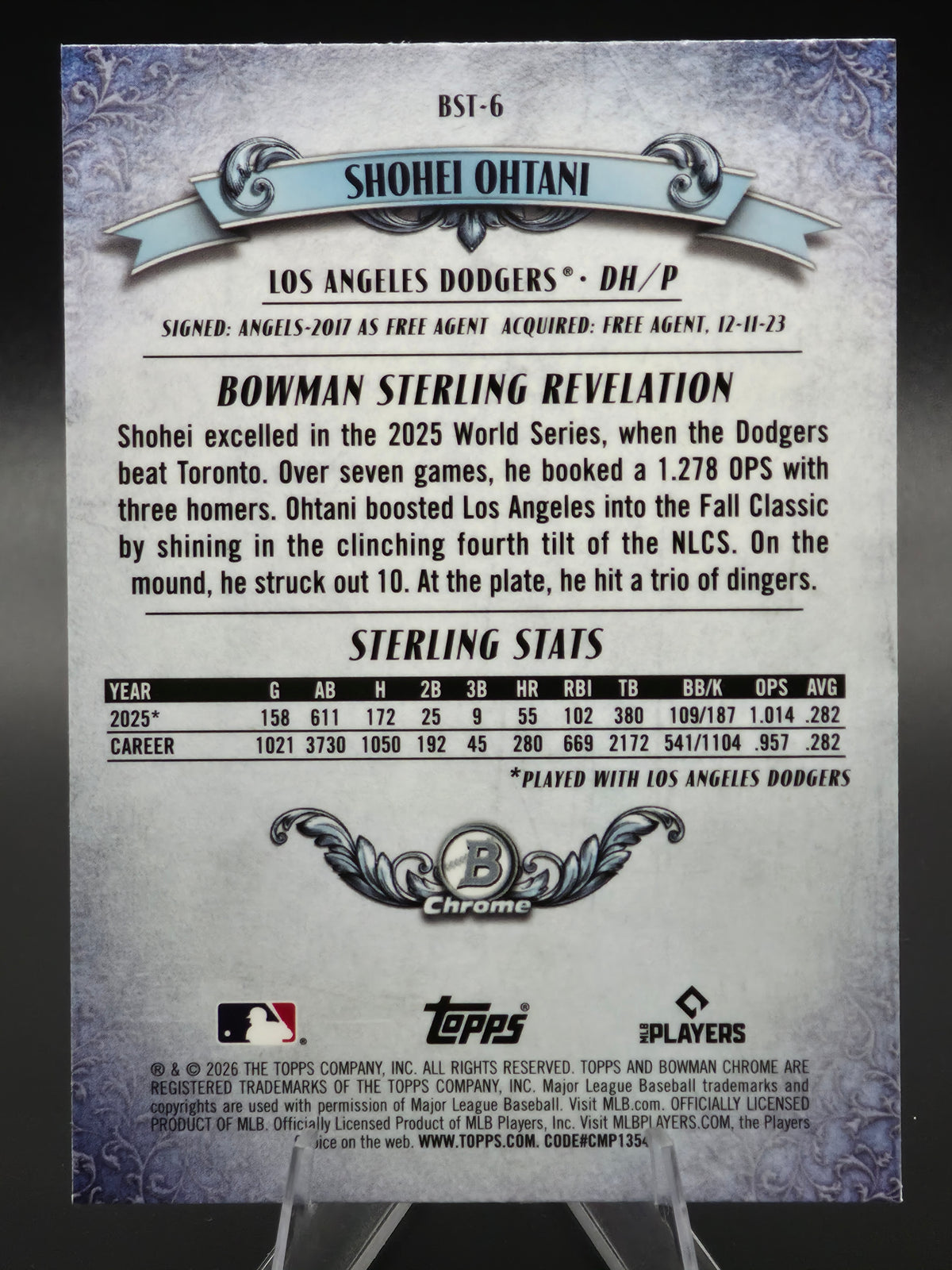 2026 Bowman Chrome Shohei Ohtani Bowman Sterling #BSI-6 Los Angeles Dodgers