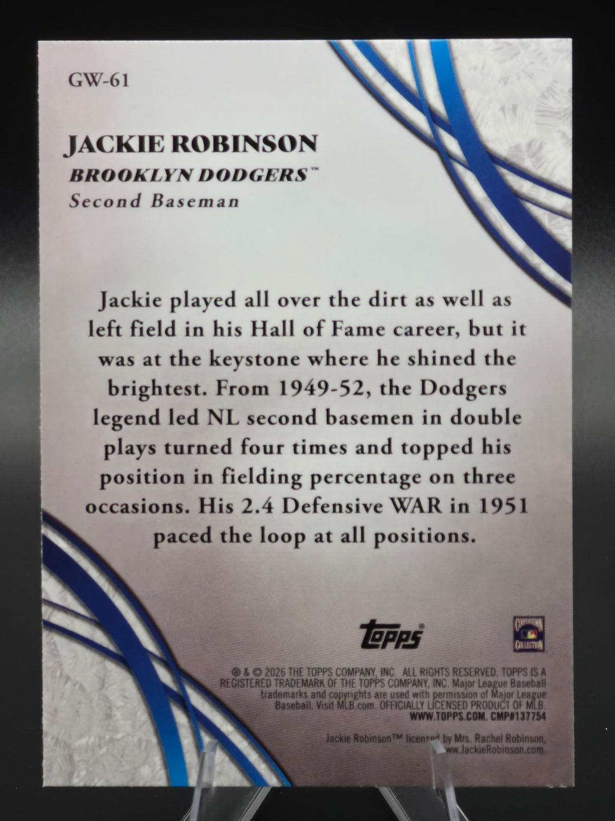 2026 Topps Jackie Robinson Glove Work #GW-61 Brooklyn Dodgers
