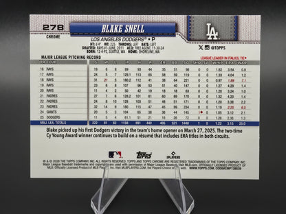 2026 Topps Chrome Blake Snell X-Fractor #278 Los Angeles Dodgers