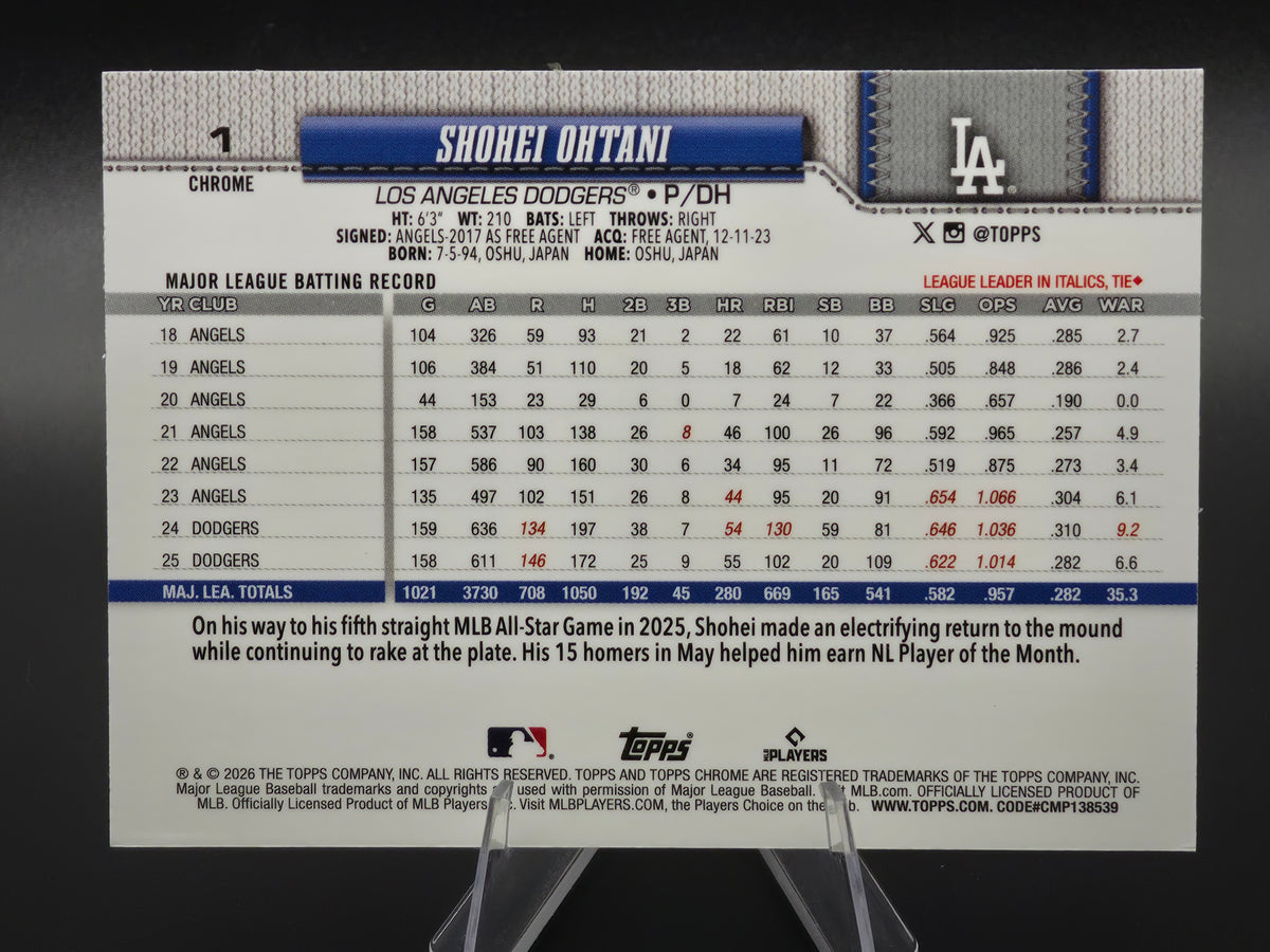 2026 Topps Chrome Shohei Ohtani #1 Los Angeles Dodgers