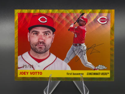 2025 Topps Chrome Platinum Anniversary Joey Votto Gold Wave Refractor 29/50 #477 Cincinnati Reds