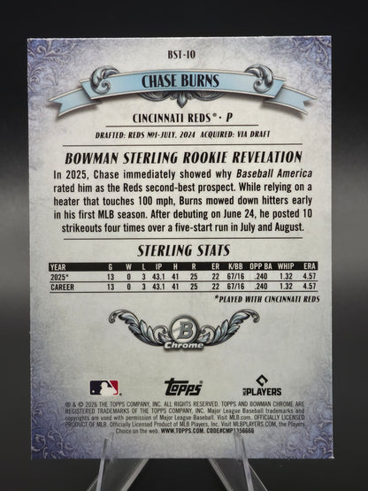 2026 Bowman Chrome Chase Burns RC Bowman Sterling Mojo Refractor #BSI-10 Cincinnati Reds