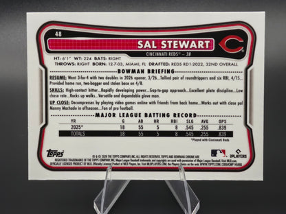 2026 Bowman Chrome Sal Stewart RC #48 Cincinnati Reds