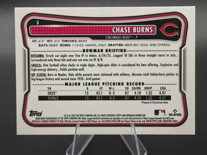 2026 Bowman Chrome Chase Burns RC Mojo Refractor #3 Cincinnati Reds
