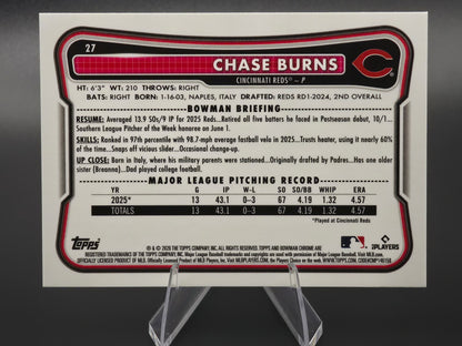 2026 Bowman Chrome Chase Burns Red RC Refractor #27 Cincinnati Reds