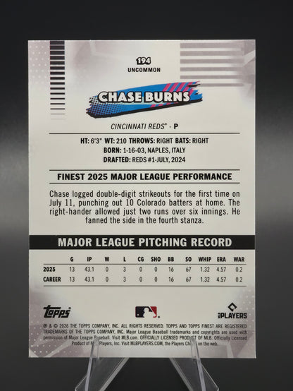 2026 Topps Finest Chase Burns RC Uncommon #194 Cincinnati Reds