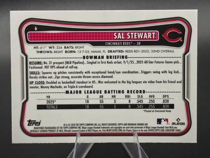 2026 Bowman Chrome Sal Stewart RC Mojo Refractor #6 Cincinnati Reds