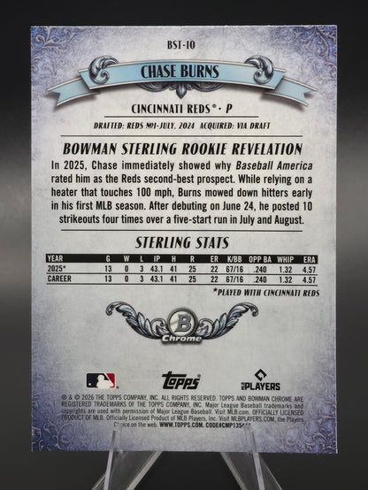 2026 Bowman Chrome Chase Burns RC Bowman Sterling #BSI-10 Cincinnati Reds