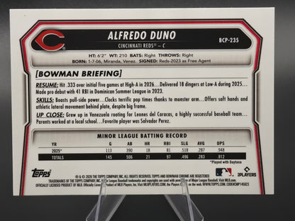 2026 Bowman Chrome Alfredo Duno #BCP-235 Cincinnati Reds