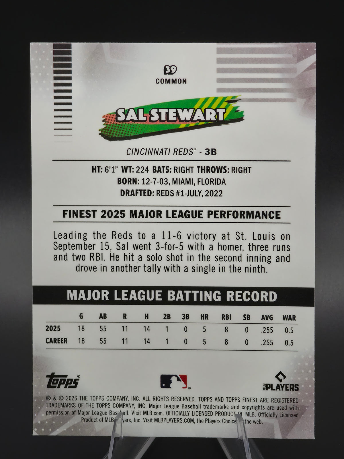 2026 Topps Finest Sal Stewart RC Common #39 Cincinnati Reds