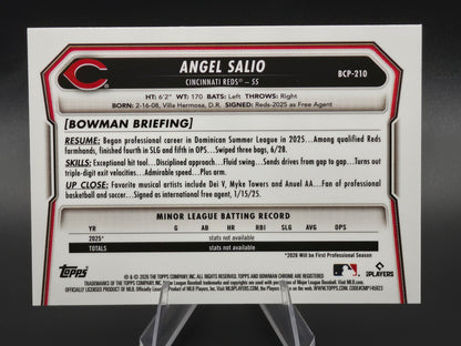 2026 Bowman Chrome Angel Salio 1st Bowman #BCP-210 Cincinnati Reds