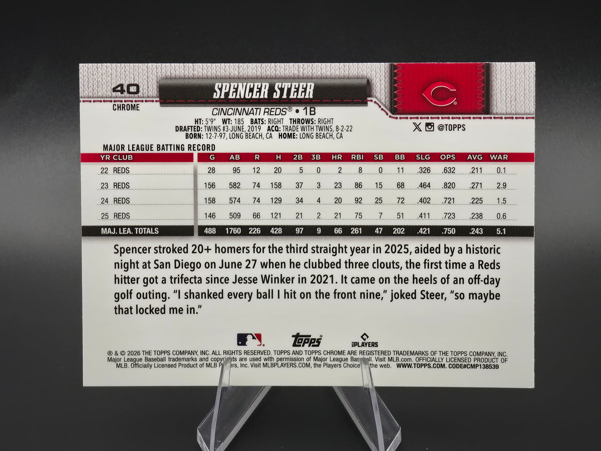 2026 Topps Chrome Spencer Steer X-Fractor #40 Cincinnati Reds