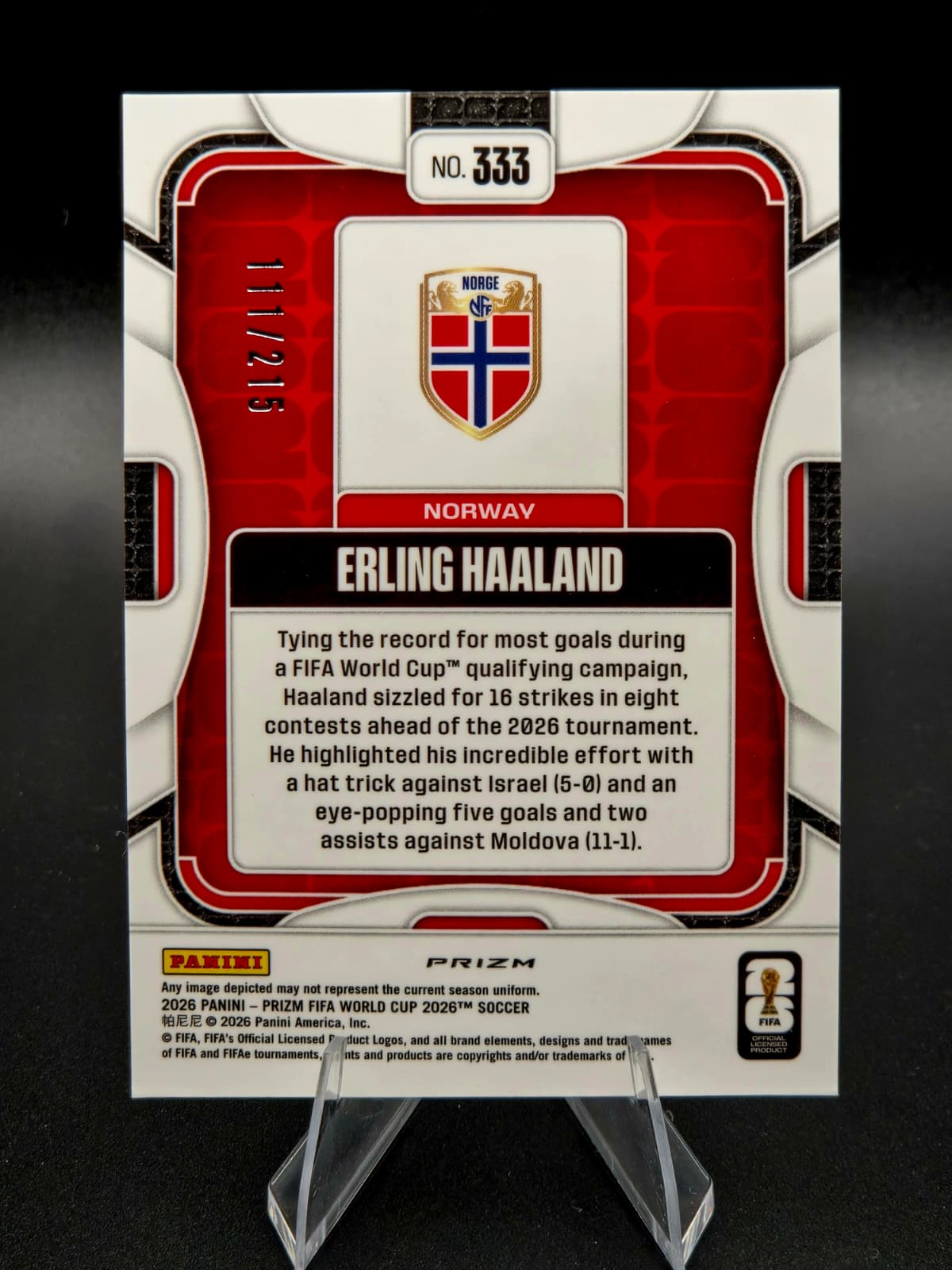 2026 Panini Prizm FIFA World Cup Erling Haaland Orange Parallel 111/215 #333 Norway