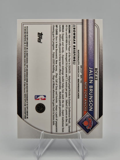 2025-26 Bowman Chrome Basketball Jalen Brunson Sapphire Refractor #BCV-62 New York Knicks
