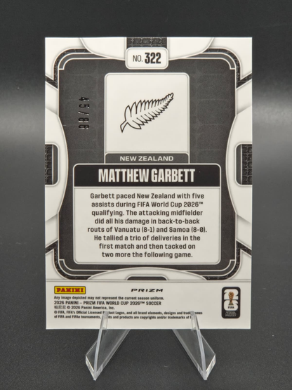 2026 Panini Prizm FIFA World Cup Matthew Garbett Maple Rookie 45/86 #322 New Zealand