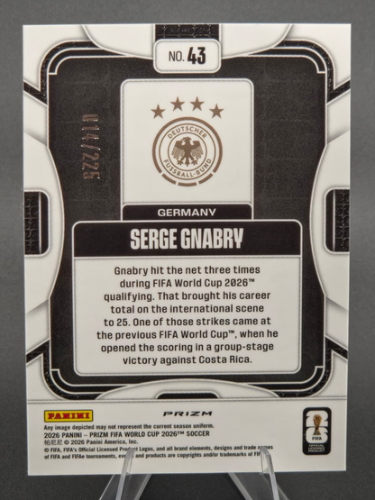 2026 Panini Prizm FIFA World Cup Serge Gnabry Fluorescent Blue Wave 011/225 #43 Germany