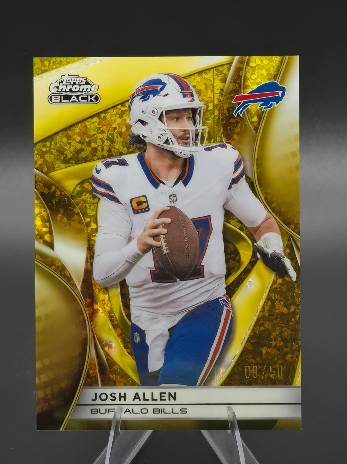 2025 Topps Chrome Black Josh Allen Gold Mini Diamond Refractor 09/50 #12 Buffalo Bills