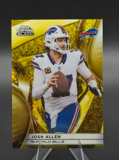 2025 Topps Chrome Black Josh Allen Gold Mini Diamond Refractor 09/50 #12 Buffalo Bills