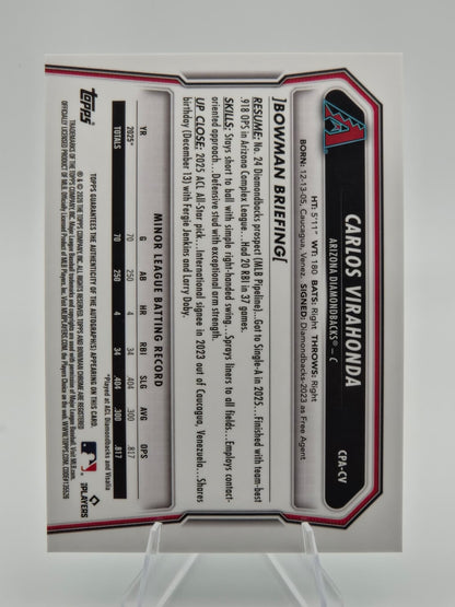 2026 Bowman Chrome 1st Bowman Carlos Virahonda Aqua Autograph 052/125 #CPA-CV Arizona Diamondbacks