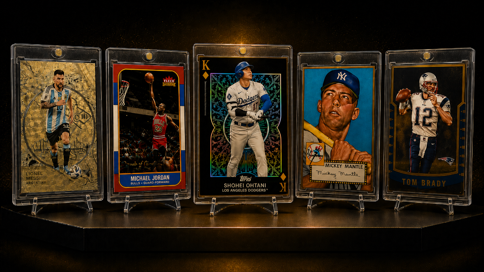 Premium baseball, basketball, football, and soccer cards